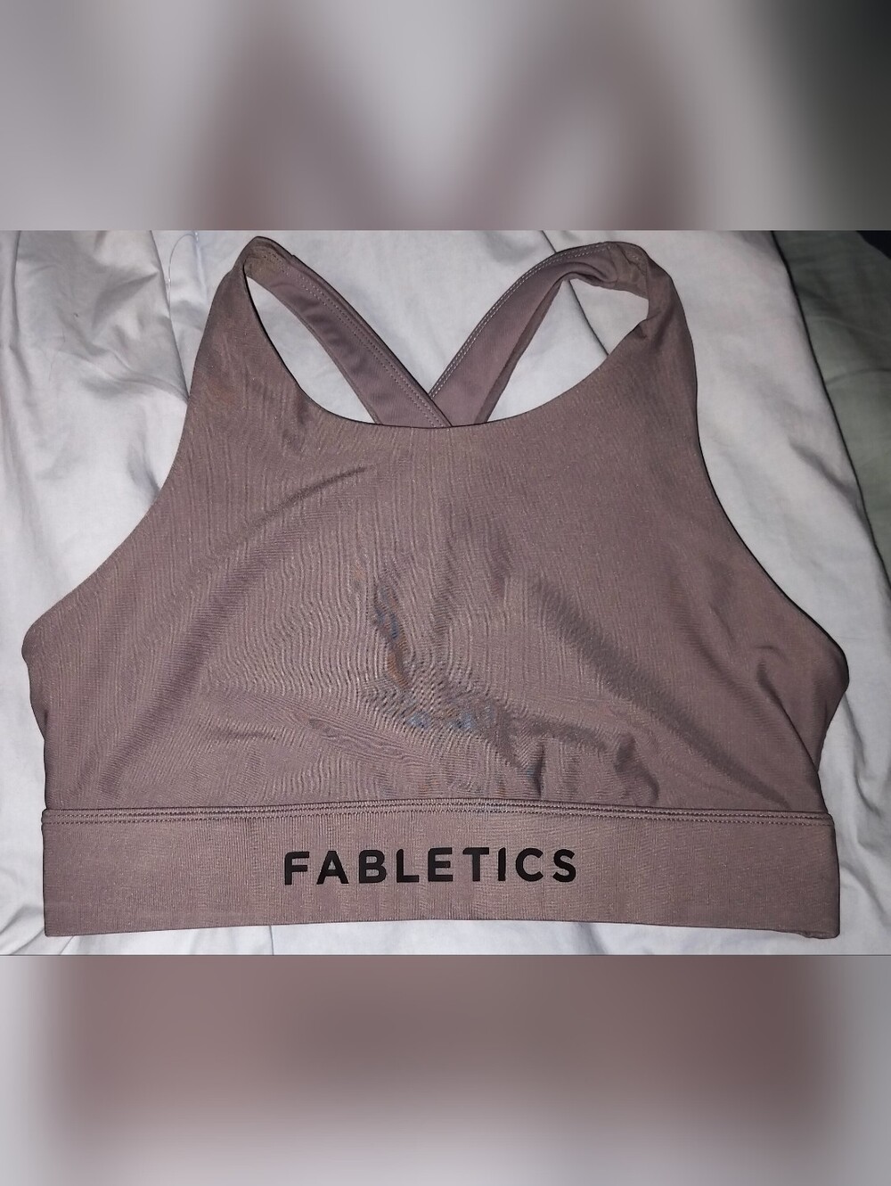 Fabletics Mauve Taupe "No Bounce" Criss Cross Back Sports Bra- Size M